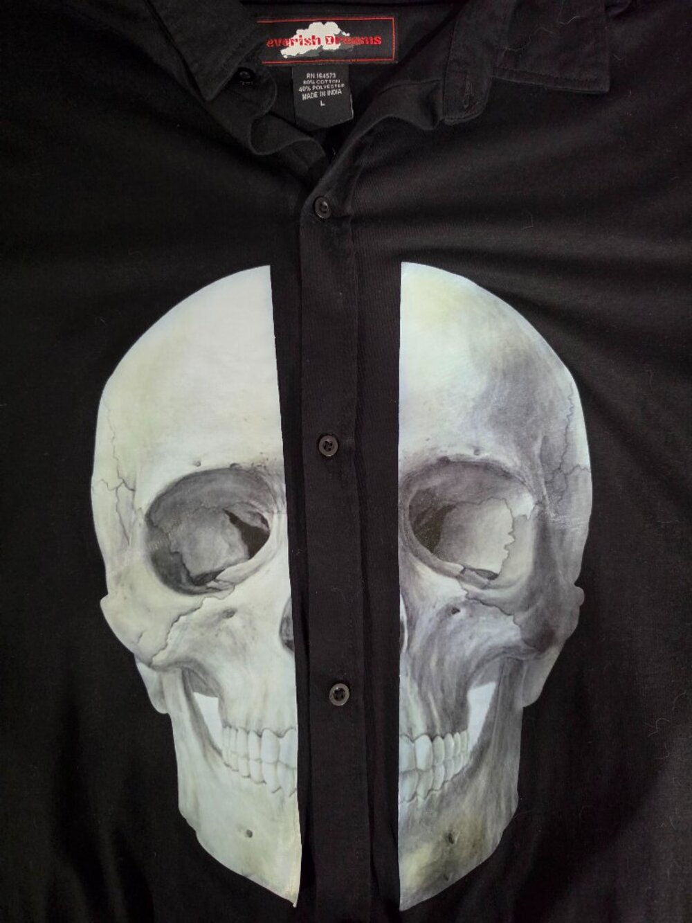 Feverish Dreams skull split casual button down bowling rockabilly goth